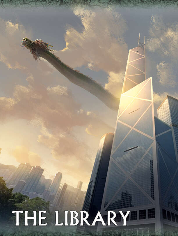 An Eastern dragon flies past a skyscraper